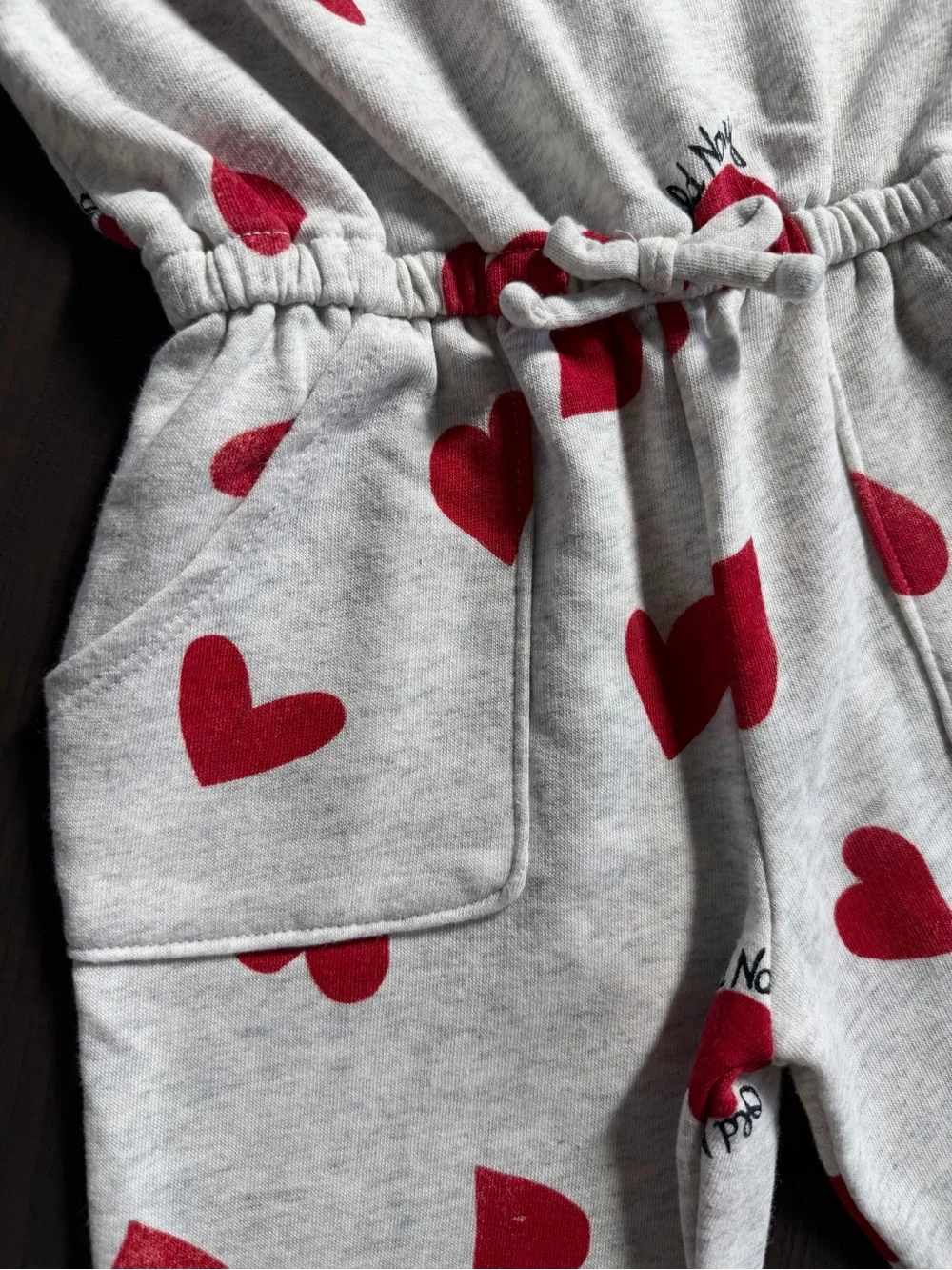 Grey Heart Print Jumpsuit with Red Hearts